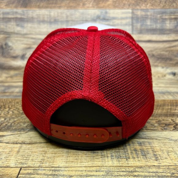 NJ Devils Mens Trucker Hat Red Snapback 80s Logo Hockey Retro Baseball Cap - Picture 4 of 7